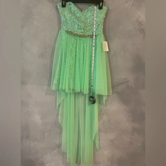 green emerald velvet dress Bebe Women's Tiered Satin High Low Gown main image 0